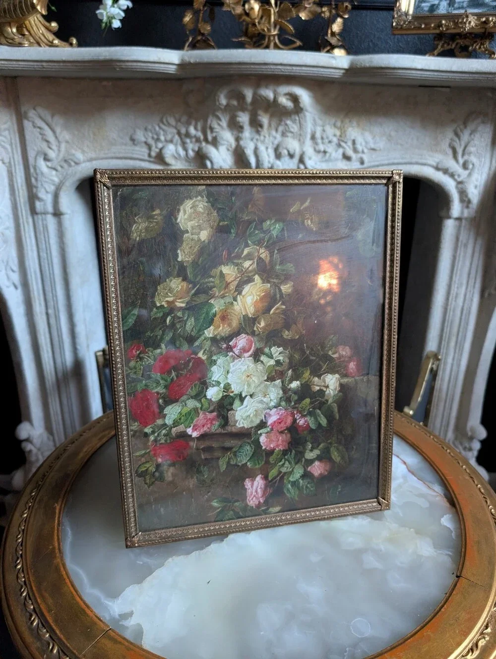 Vintage Gold ornate Brass Metal table top picture frame,  14